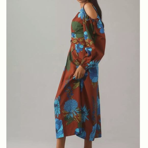 Farm Rio x Anthropologie Long-Sleeve V-Neck Midi Dress Size XS - Picture 4 of 4